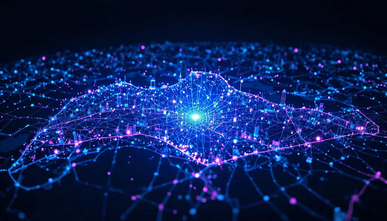 AI neural network data visualization overlaid on Singapore city map representing AI-powered marketing analytics