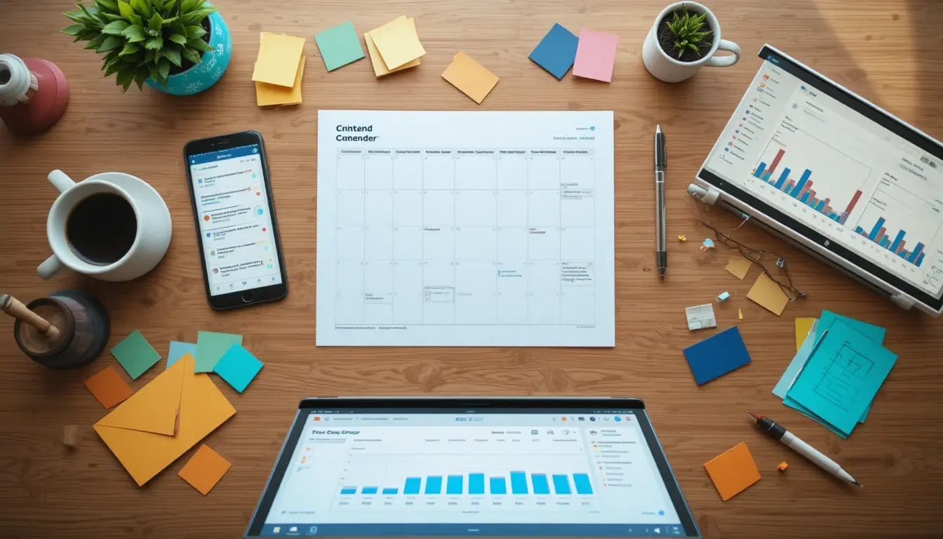 Demand generation planning session with content calendar and analytics dashboard